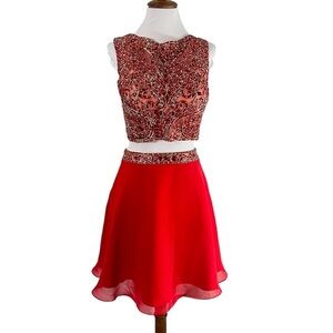 Alyce Paris Two Piece Red Crop Top Open Back Formal Dress 6